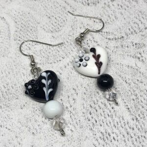 Romantic boho style heart art glass statement earrings